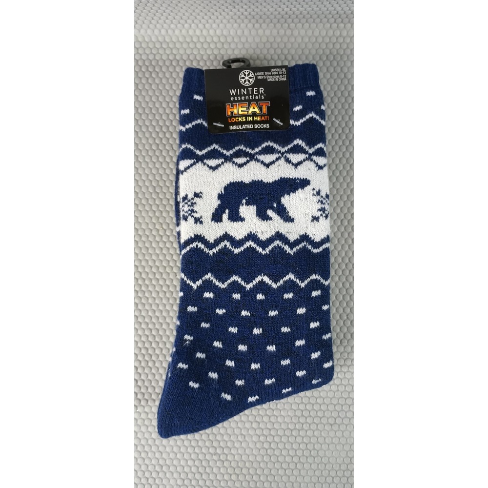 Winter Essentials Heat Insulated Socks Navy Blue Polar Bear Unisex L/XL